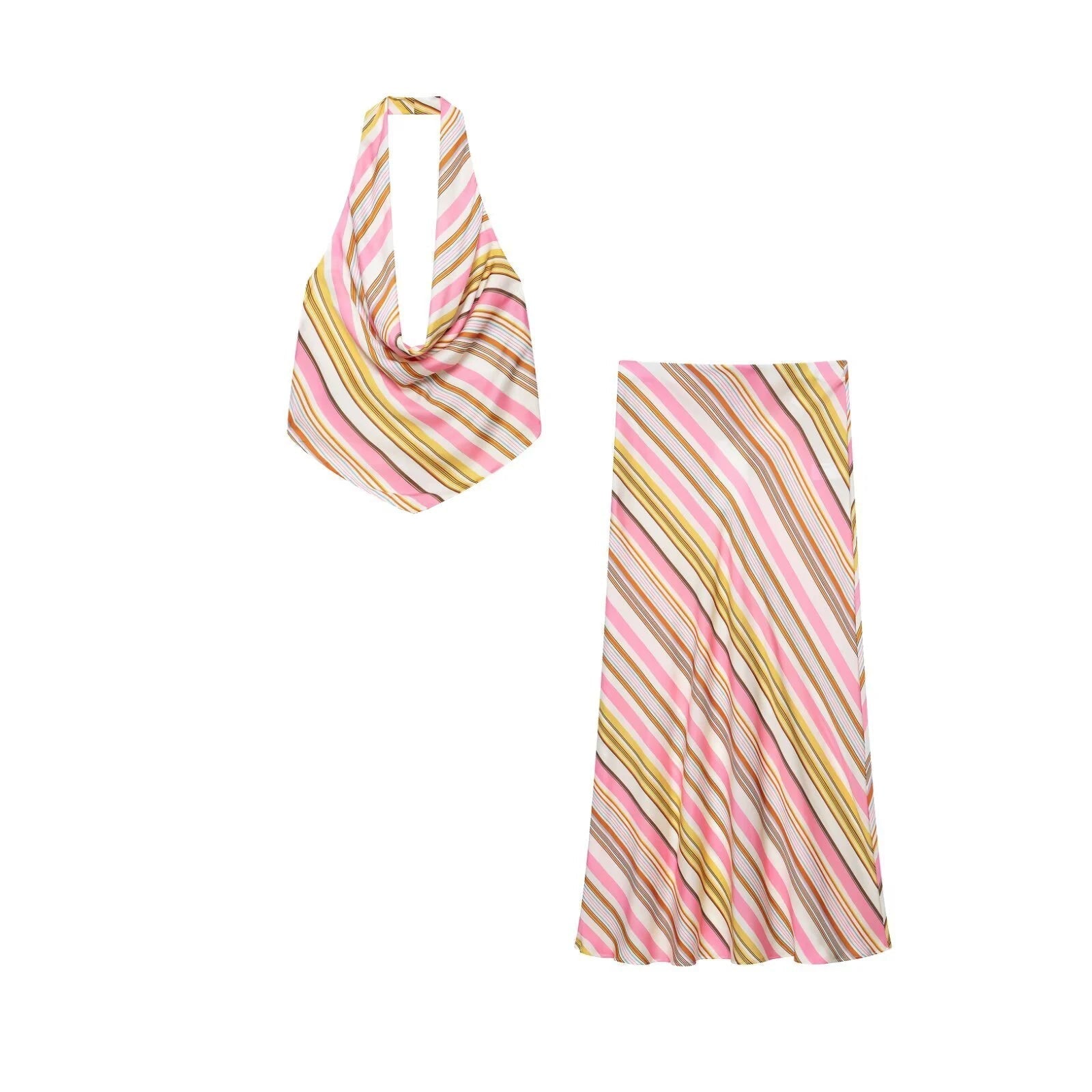 SOERA Sienna Bohemian Striped Satin Two-Piece Set - Matching Sets - Skirt XS