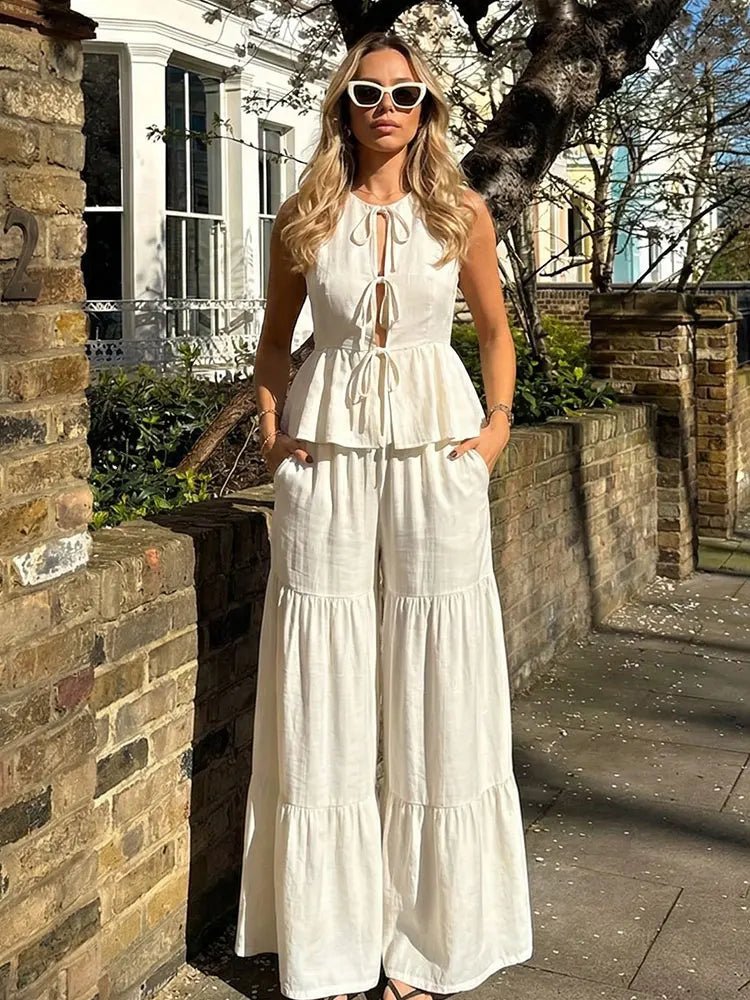 SOERA Vianne Tie Front Vest Trouser Set - Matching Sets - White Suit S