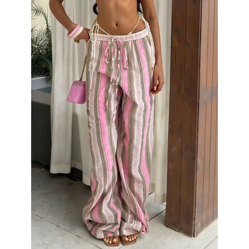 SOERA Aistar Wide-Leg Striped Pants - Pants - SOERA-342851-PIN-M-76643 Pink M