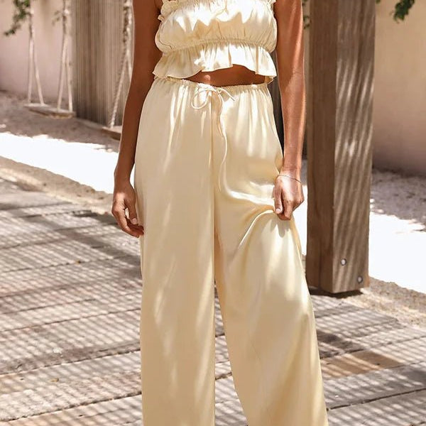 SOERA Julianne Ruffle Top Elastic Waist Pants Set - Set - yX1776125365231202290 Yellow S