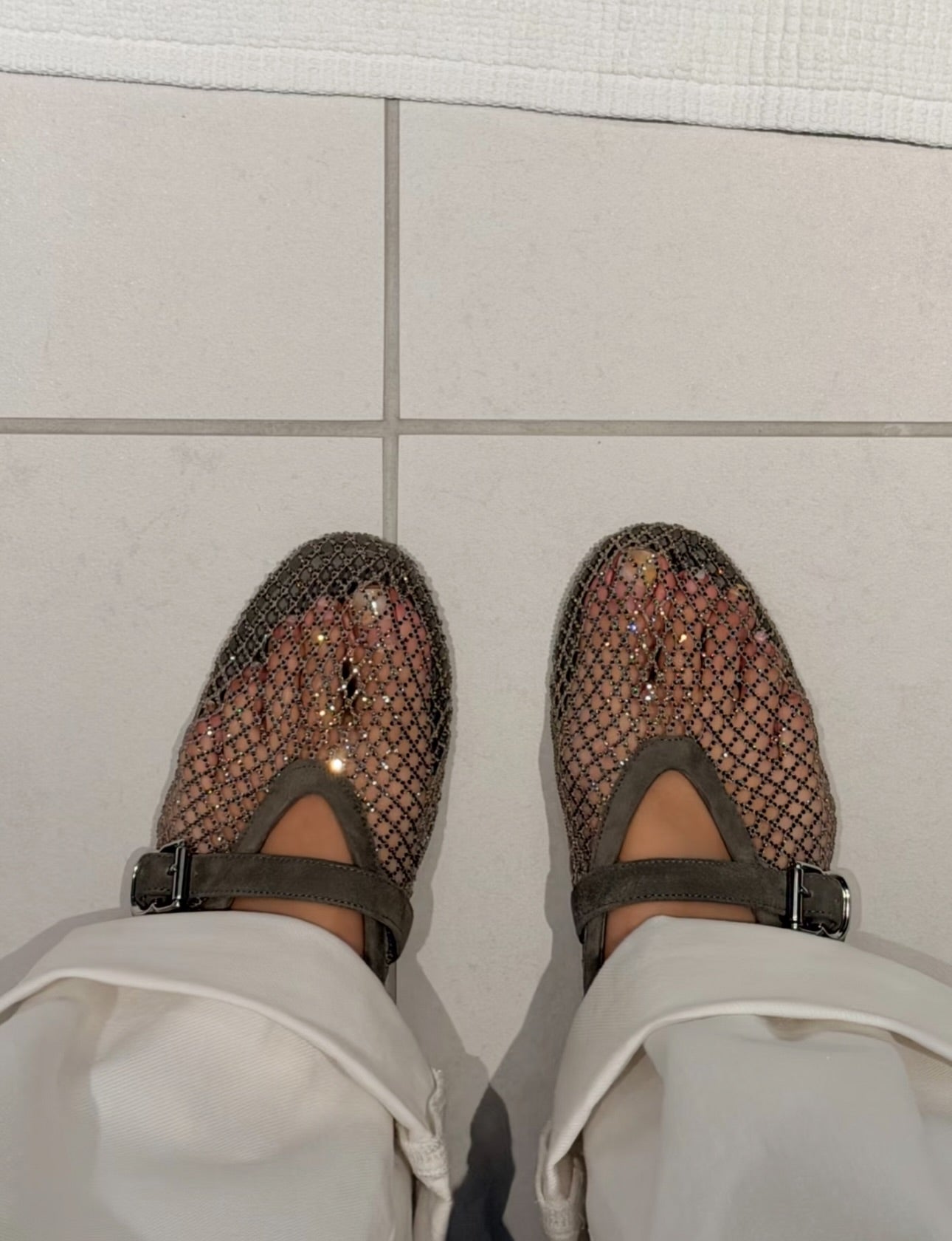 SOERA Jessica Rhinestone Mesh Ballet Flats - Shoes - Gray 38