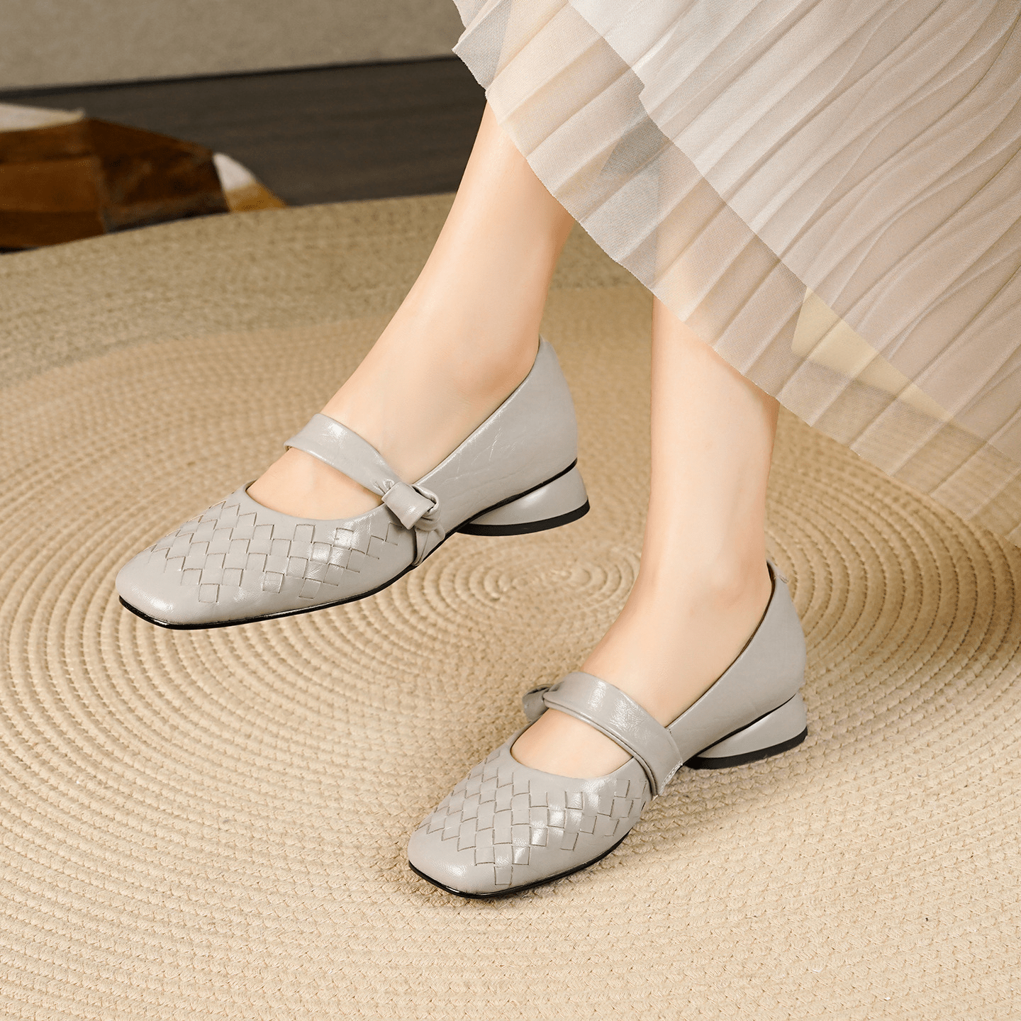 SOERA Lisbeth Woven Leather Flat Shoes - Shoes - Light Gray 35