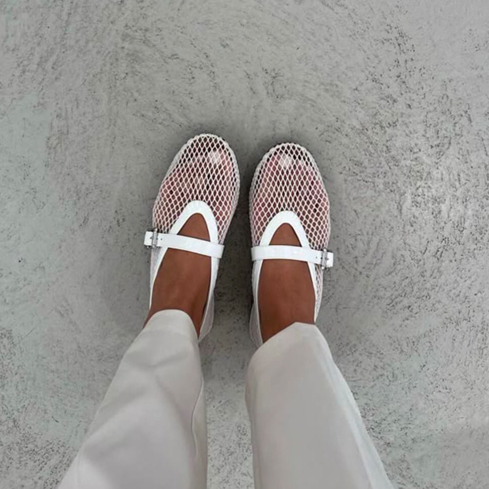 SOERA Rebecca Mesh Ballet Flats - Shoes - SOERA-Rebecca-Mesh-Ballet-Flats-Shoes-White/36 White 36