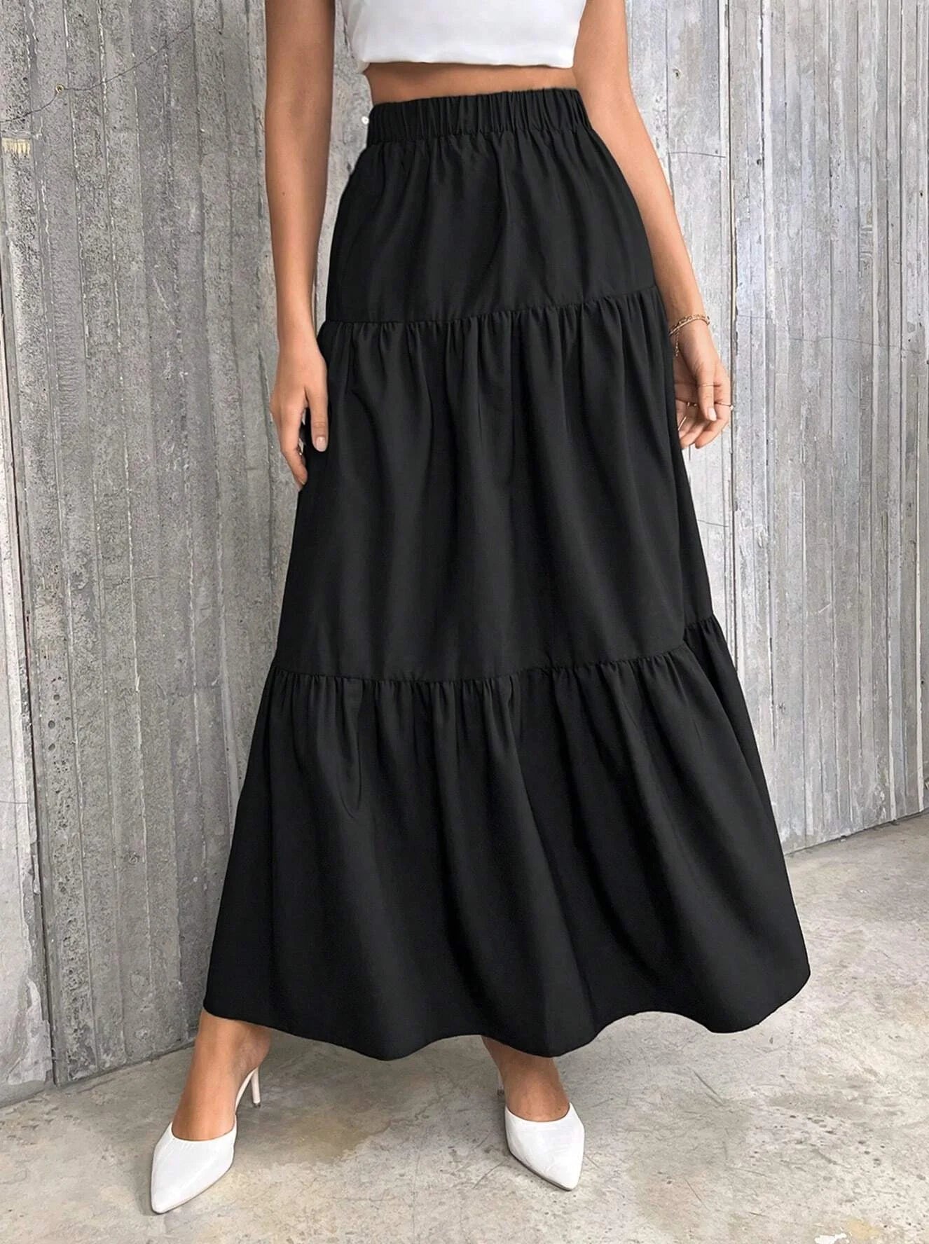 SOERA Idalia High Waist Flounce Hem A - Line Skirt - Skirt - Black XS