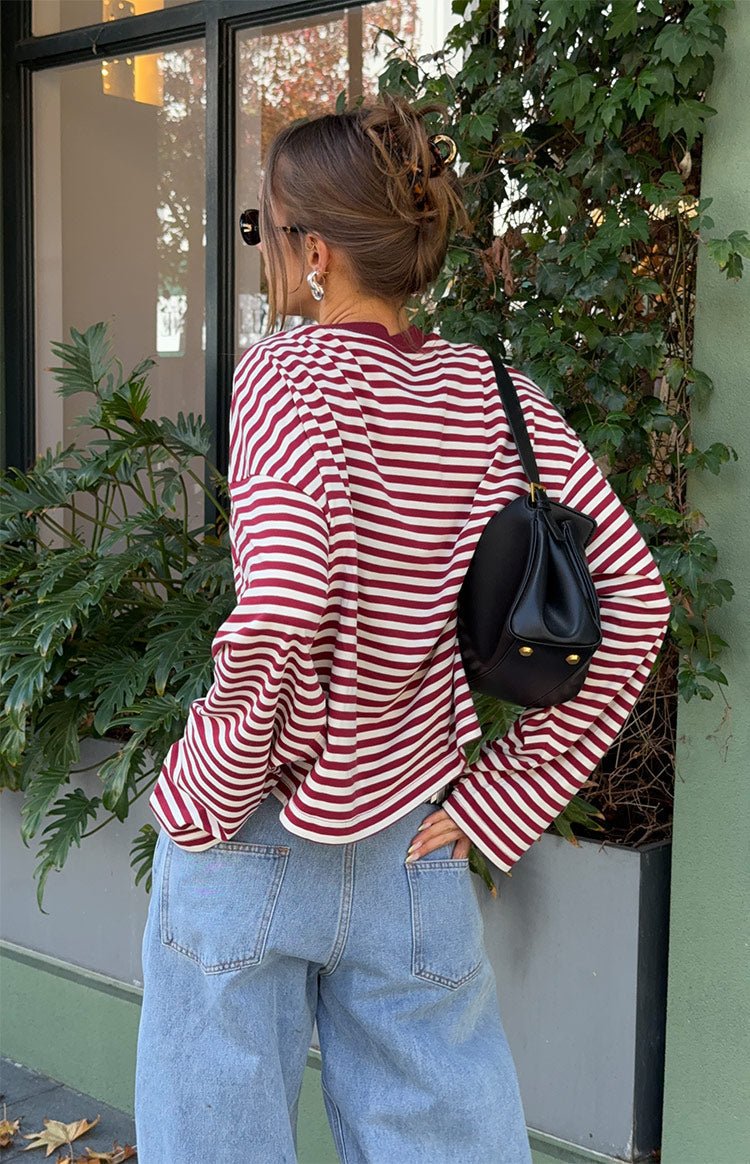 SOERA Vivien Striped Oversized Knit Sweater - Sweater - SOERA-362307-BUR-XS-86947 Burgundy XS