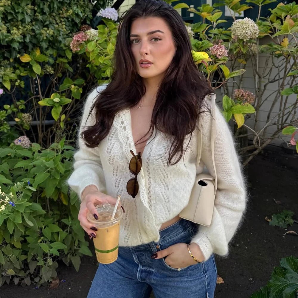 SOERA Lia White Lace Knit Cardigan - Sweaters & Cardigans - 1005010096718429-;Bt1769414229120447011 White M