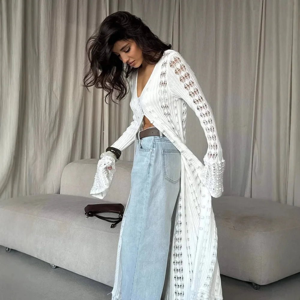 SOERA Whitney Hollow Knitted Cardigan - Sweaters & Cardigans - White S