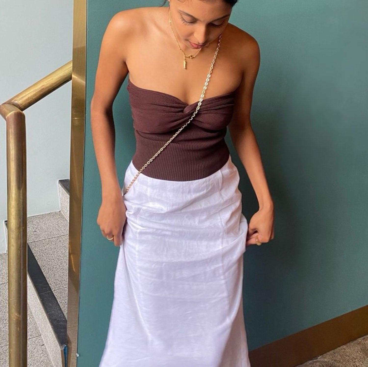 SOERA Iris Strapless Off Shoulder Top - Top - SOERA-285635-BRO-S-17923 Brown S