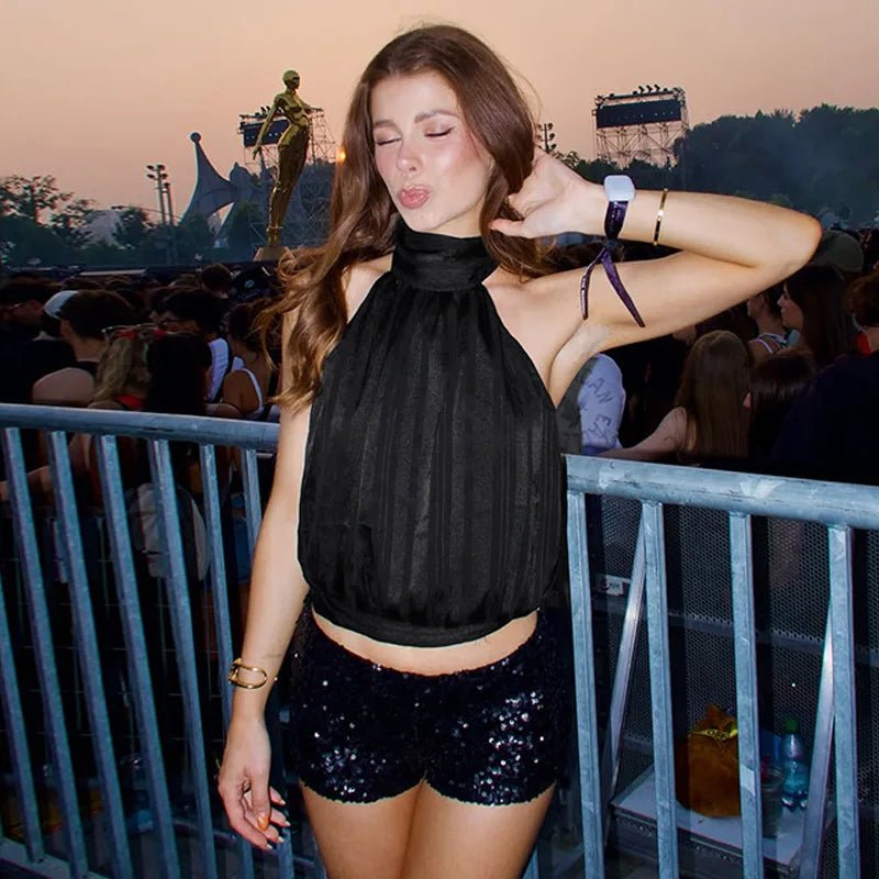 SOERA Sienna Lace - Up Backless Tank Top - Top - Black S