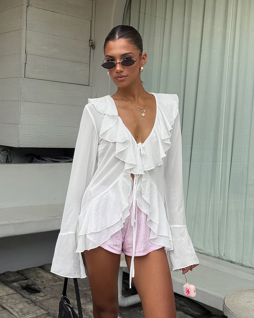 SOERA Desiree Deep Neck Ruffled Top - Tops - xv1770344797579104965 L