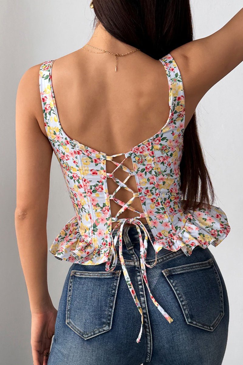 SOERA Elara Floral Peplum Tank Top - Tops - CJ1776026011577014922 Blue S