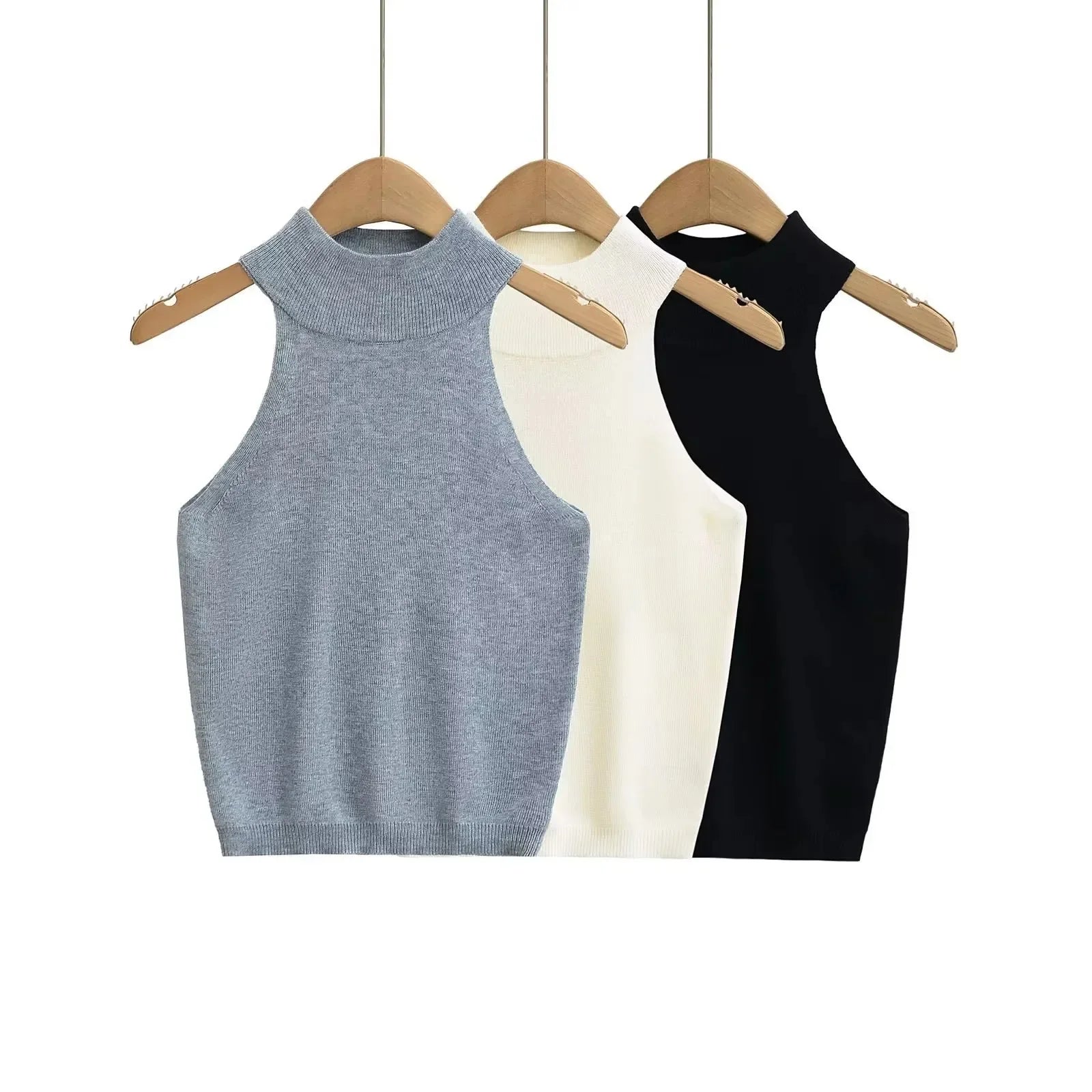 SOERA Nicky Halter Neck Sleeveless Knit Crop Top - Tops - 3256809116382364-;DV1764062902733603113 Black M