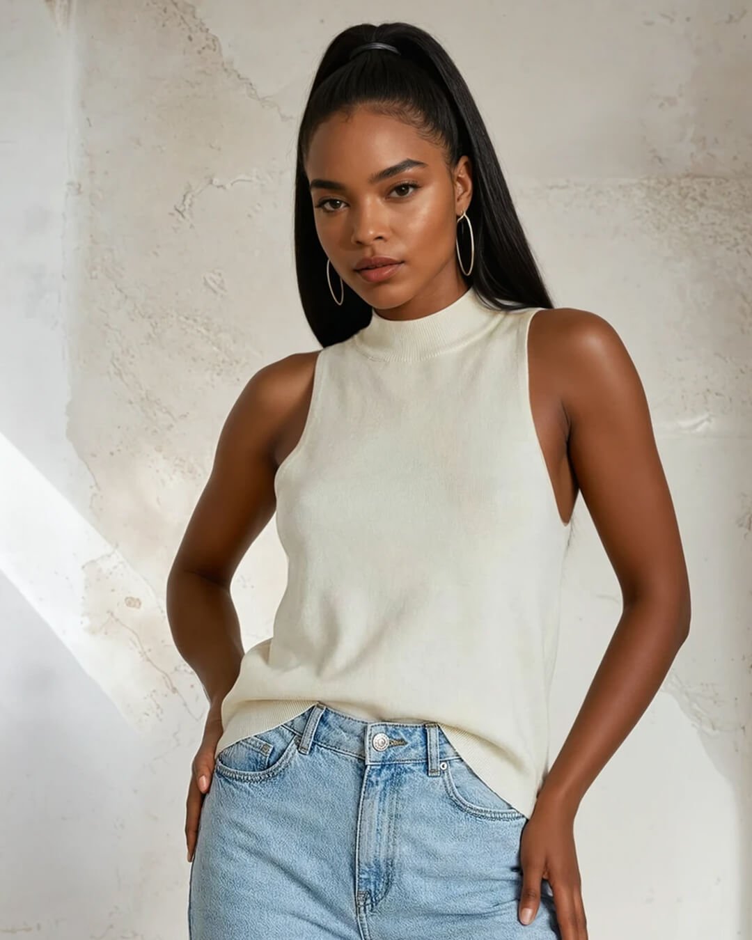 SOERA Nicky Halter Neck Sleeveless Knit Crop Top - Tops - 3256809116382364-;hT1764062902734102763 Creme S