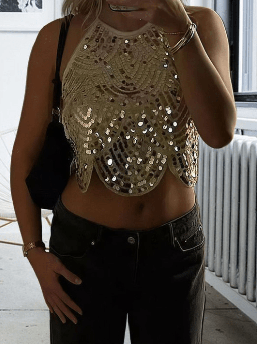 SOERA Sophia Sequin Halter Top - Tops - SOERA-695491-GOL-XS-18915 Gold XS