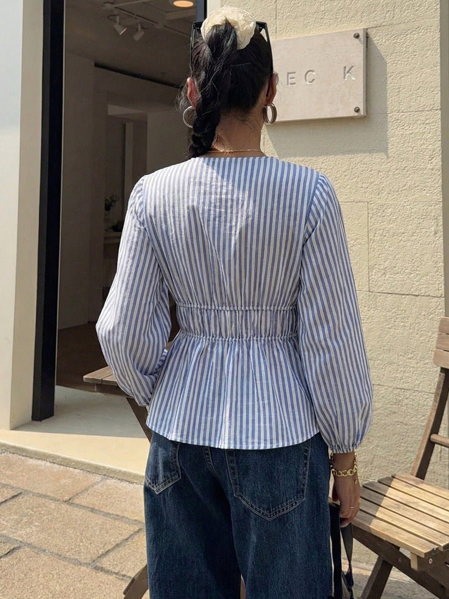 SOERA Yelena Striped Tie - Front Blouse - Tops - Blue XL