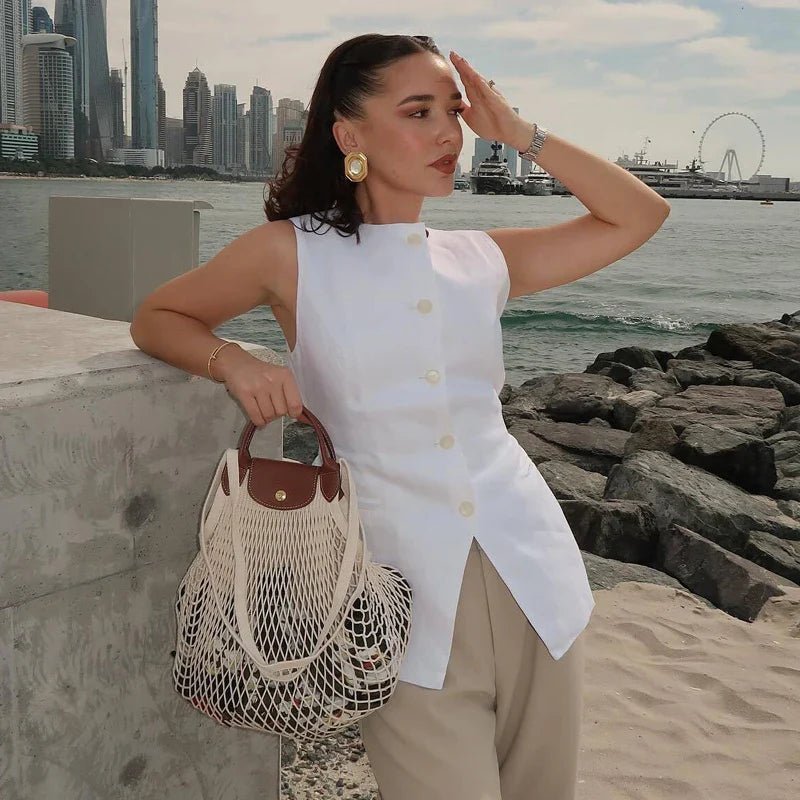 SOERA Priya Button-Up Vest Top - Vest - White XS