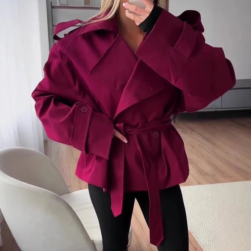 SOERA Tara Lace Up Cropped Trench Coat - Women's Jackets - 1005010209802968-;GE1775118772178530229 Red XL