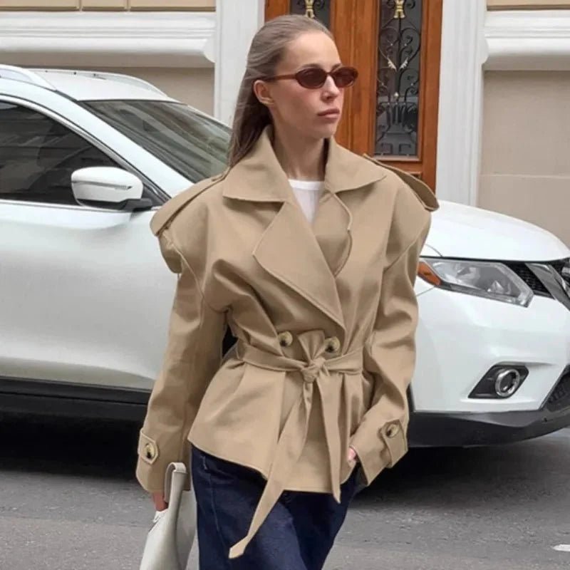 Cropped Trench Coat Women with Lace-Up Design for Autumn & Winter Style 0