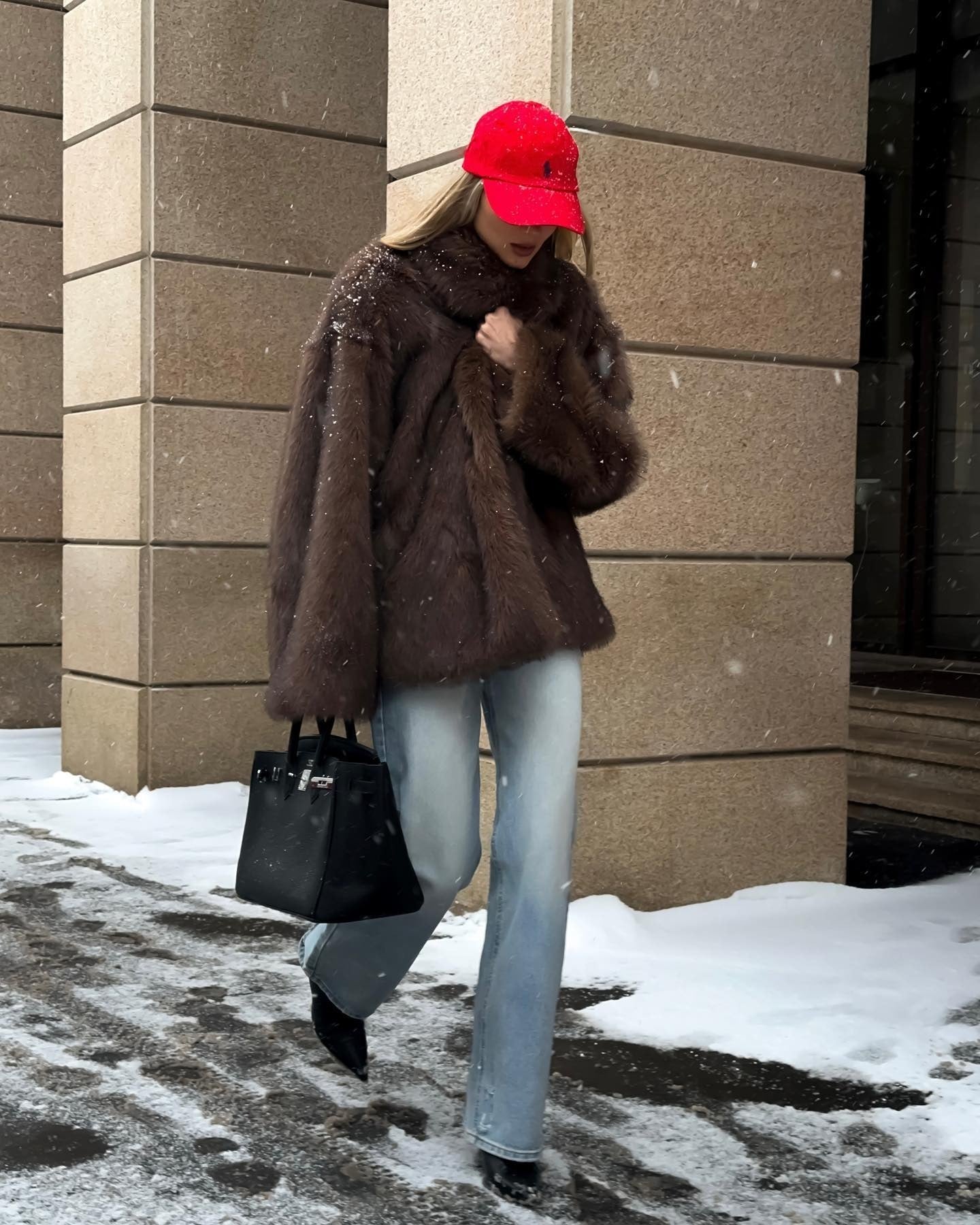 Oversized Faux Fur Coat - Women's Winter Coats in Gradient Tones for Chic Style 0