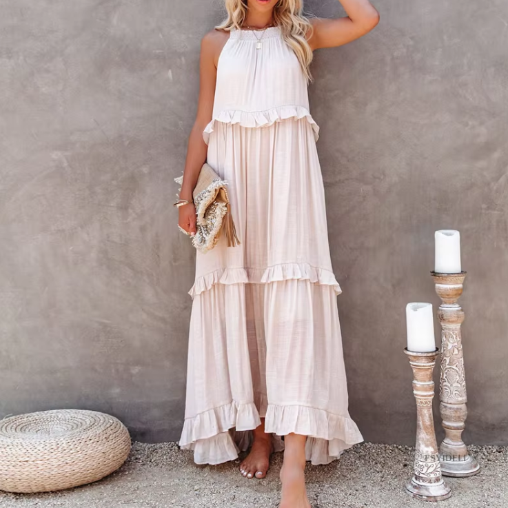 Celeste Ruffle Hem Beach Maxi Dress