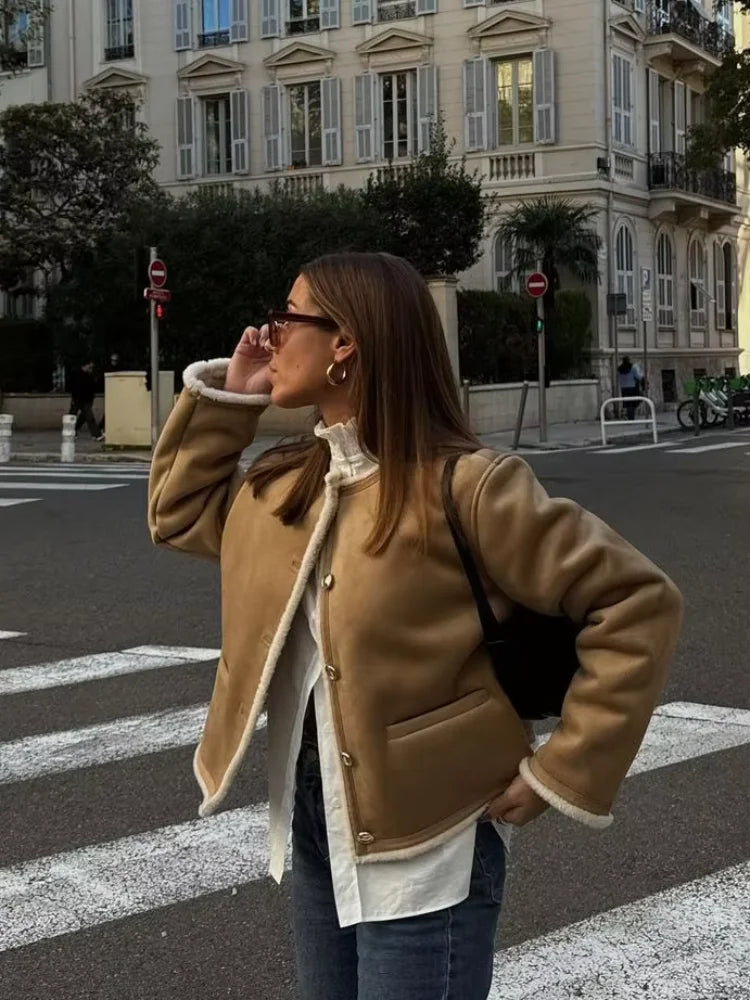 Stylish Brown Faux Fur Coat for Women - Loose Winter Outerwear 2025 0