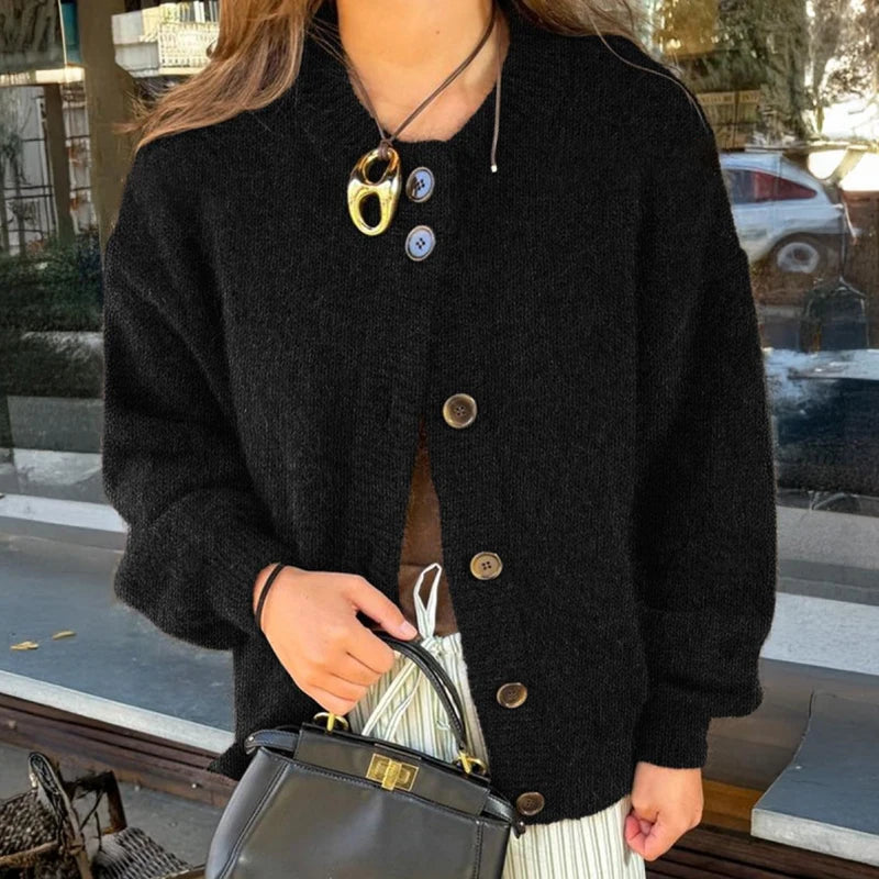 Women's Retro Solid Color Long Cardigan - Cozy Wool Sweater for Casual Wear 8