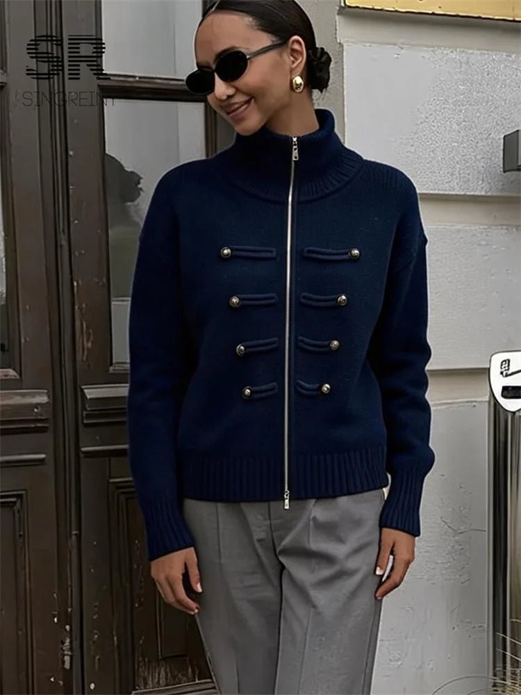 SOERA Amelie Turtleneck Zip Knit Cardigan - Cardigan - SOERA-944963-DAR-O-51971 Dark Blue One Size