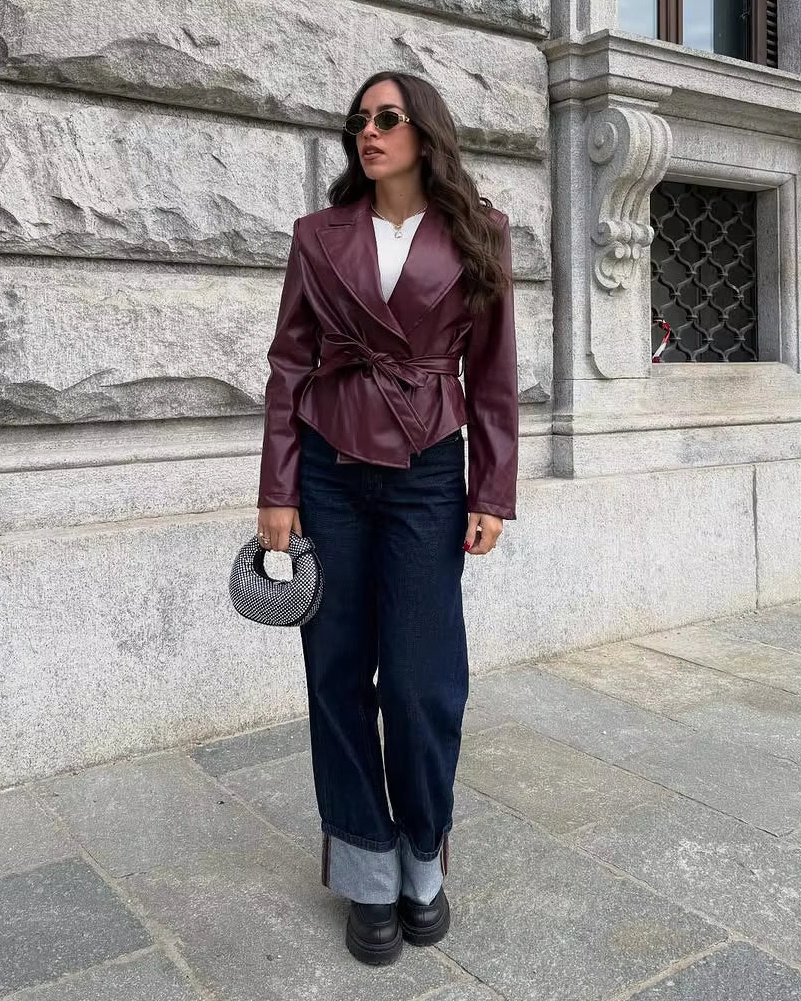 Emily Lace-Up Vegan Leather Jacket