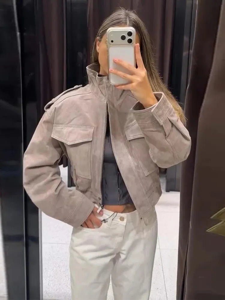 SOERA Evelyn Faux Suede Cropped Jacket - Jacket - SOERA-414467-GRE-XS-93507 Grey XS