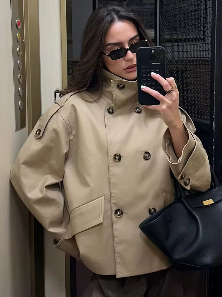 Sarah Beige Double Breasted Trench Coat