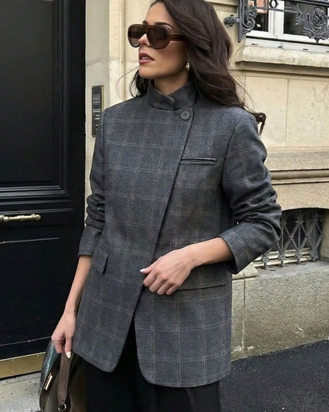 SOERA Katie Plaid Stand Collar Blazer - Blazer -  Charcoal S