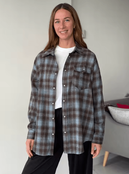 SOERA Melissa Oversized Plaid Shirt - Blouse - SOERA-074691-GRA-O-16451 Gray Blue One Size