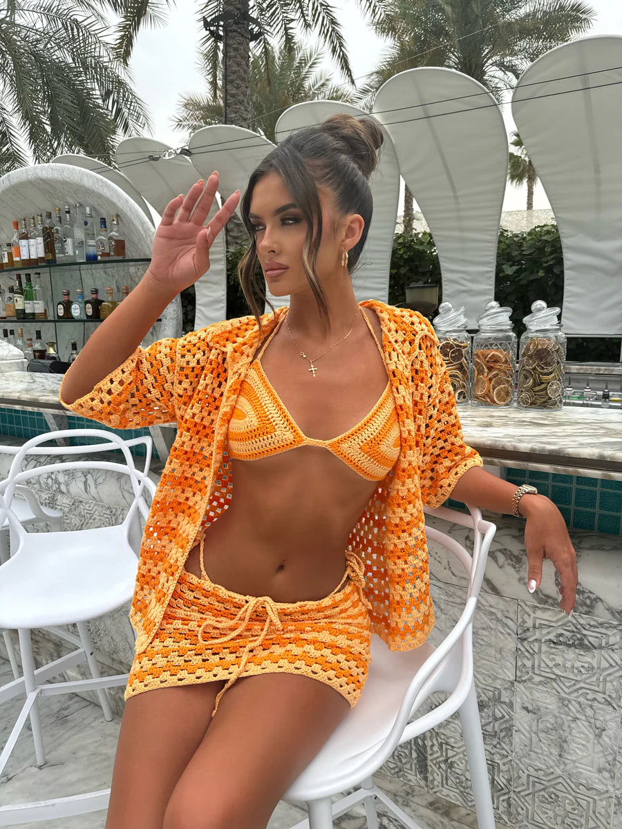 Bree Color-Block Knit Bikini Set with Coat