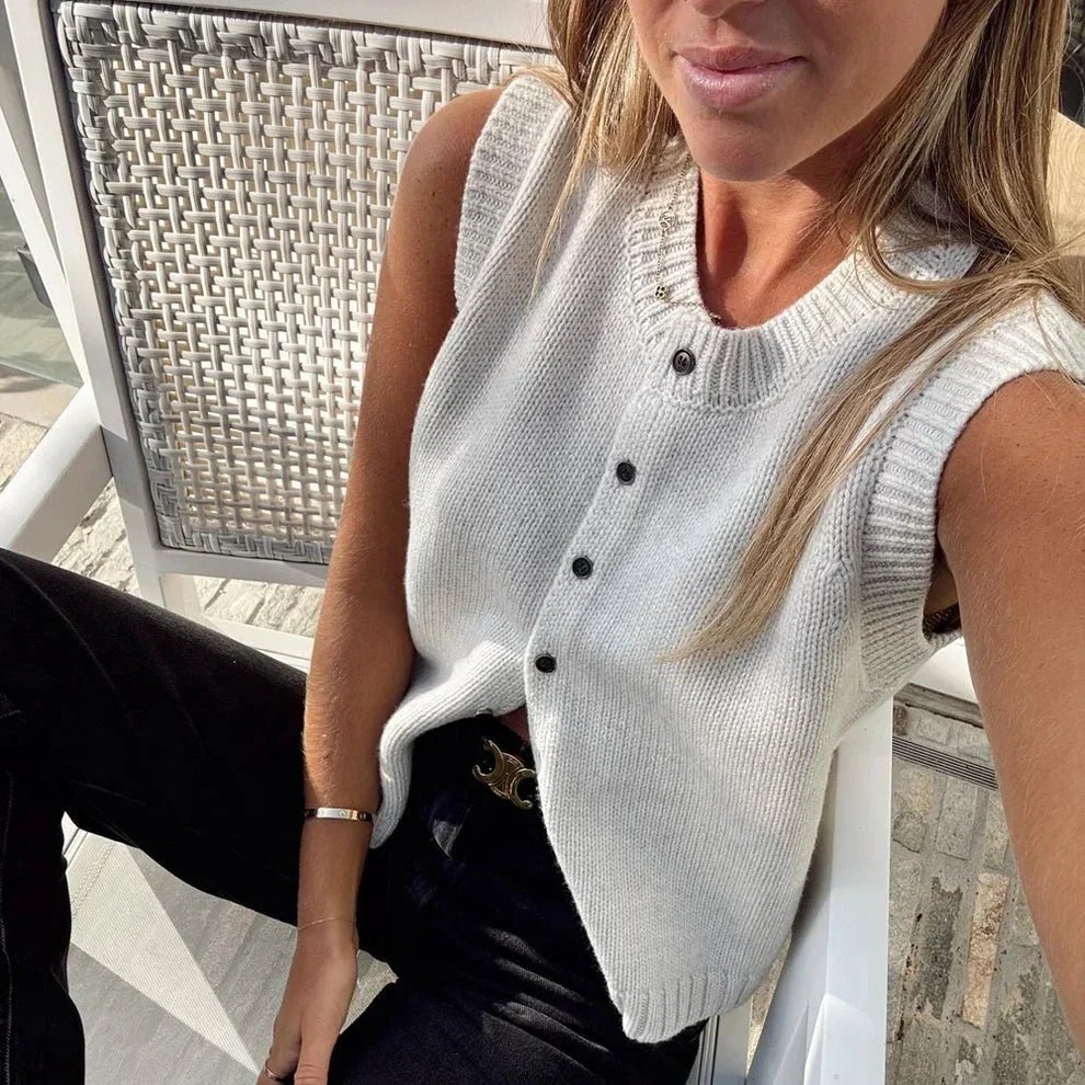 SOERA Tori Button Front Knitted Vest Cardigan - Cardigan - SOERA-641411-WHI-L-81315 White L