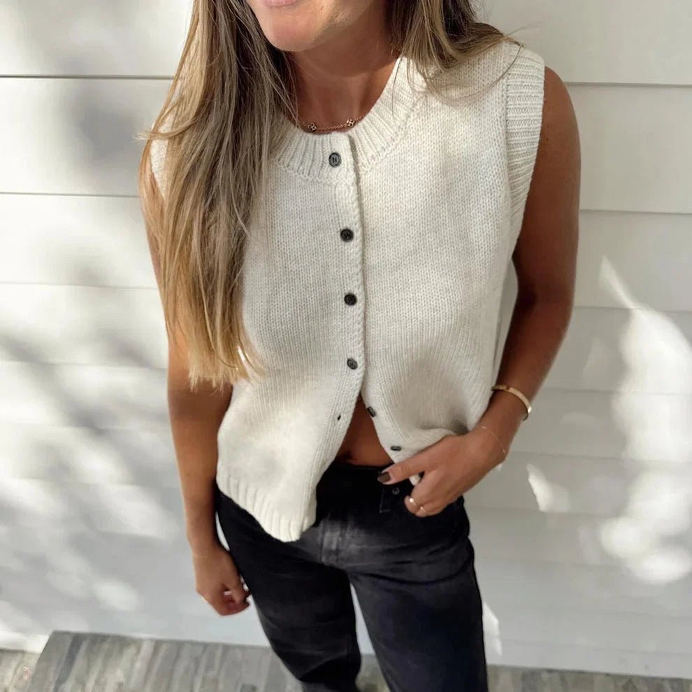 SOERA Tori Button Front Knitted Vest Cardigan - Cardigan - SOERA-641411-WHI-S-15779 White S