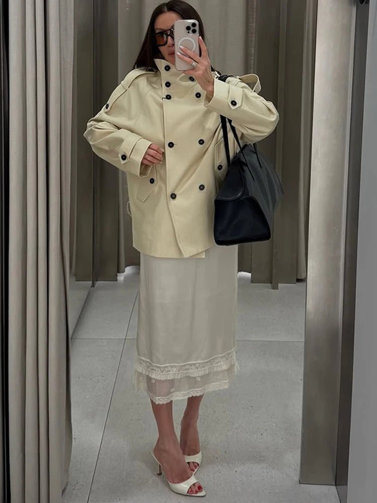 SOERA Amanda Stand Collar Trench Coat - Coat - SOERA-564867-B-M-86531 Beige M