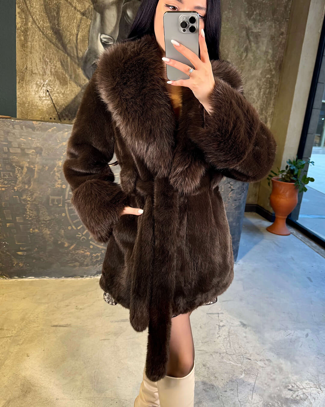 SOERA Leah Belted Faux Fur Coat - Coat - SOERA-266883-BRO-M-44707 Dark Brown M