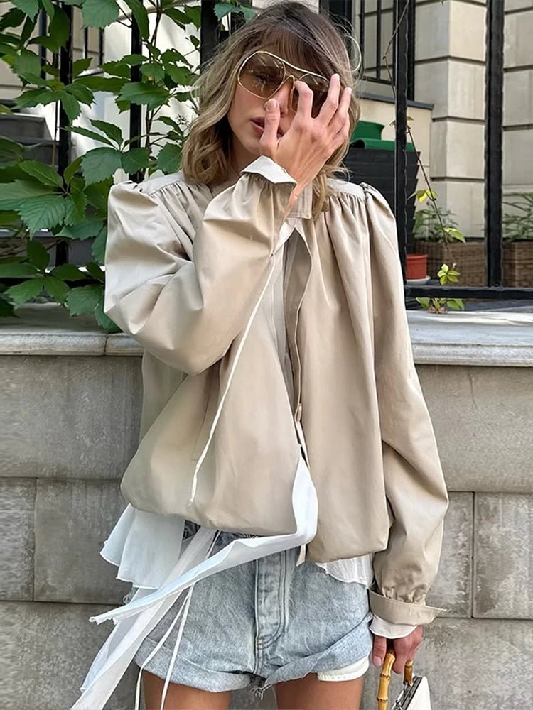 SOERA Jenna Loose Fit Pleated Jacket - Coats & Jackets - 1005009529250279-;Ih1775118758913284437 Beige S