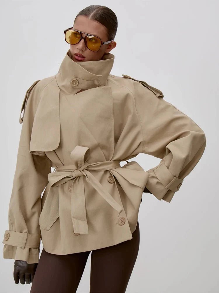 SOERA Octavia Lace-Up Stand Collar Trenchcoat - Coats & Jackets -  Beige S