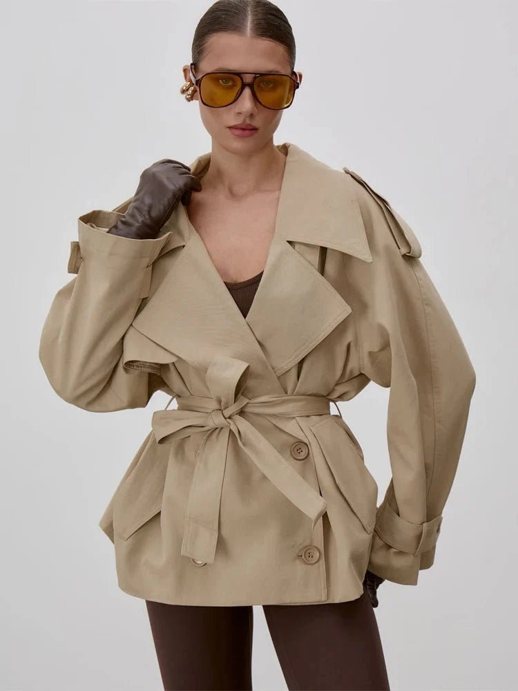 SOERA Octavia Lace-Up Stand Collar Trenchcoat - Coats & Jackets -  Beige S