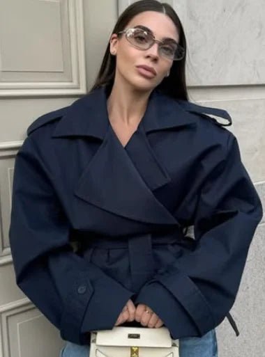 SOERA Sandy Lace Up Short Trench Coat - Coats & Jackets - 1005010782864095-;rk1773321573223317098 Black XS