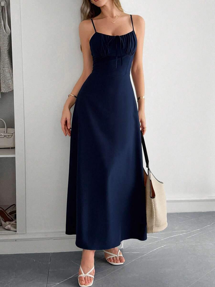 SOERA Bianca Ruched Waist Maxi Dress - Dress -  Navy Blue XS