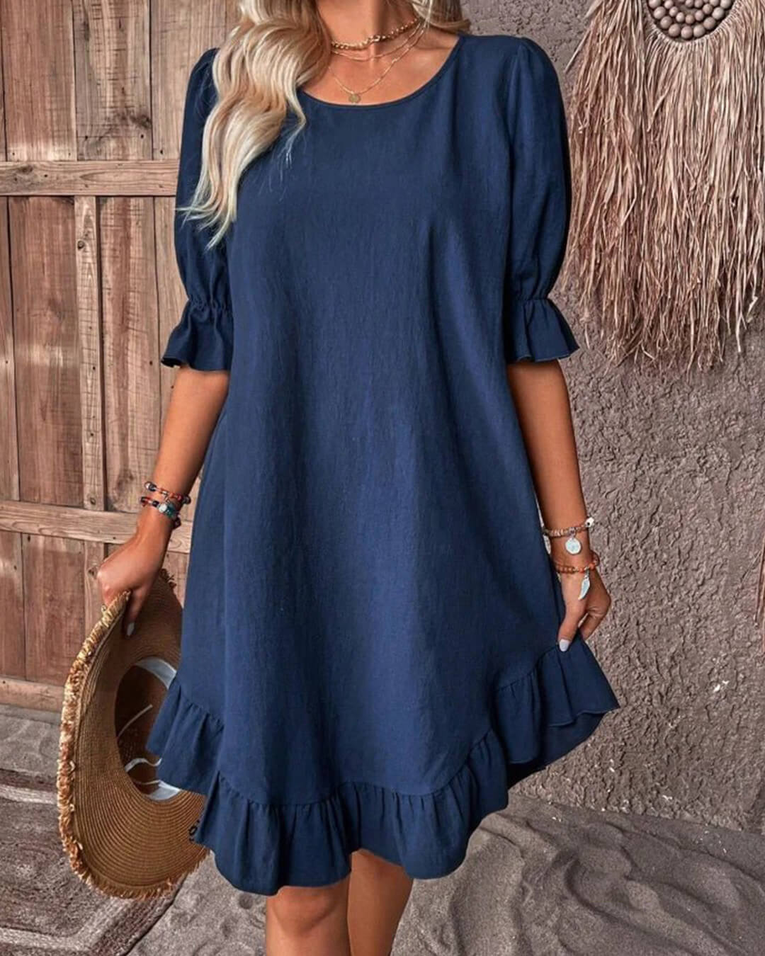 SOERA Celeste Ruffle Hem Smock Dress - Dress -  Navy S