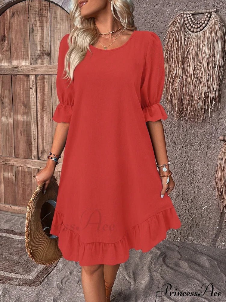 SOERA Celeste Ruffle Hem Smock Dress - Dress -  Red S