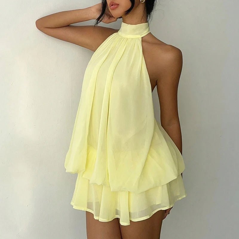 SOERA Eden Halter Backless Mini Dress - Dress -  Yellow S
