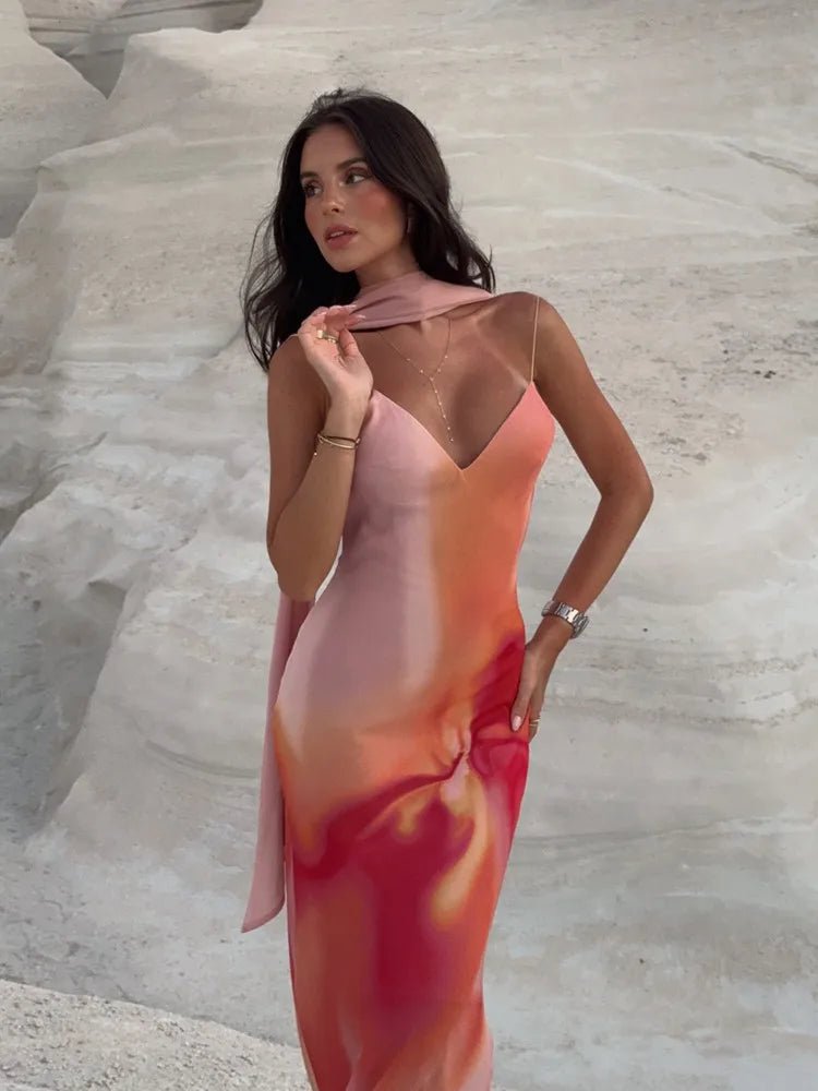 SOERA Elena Open-Back Ombre Satin Maxi Dress - Dress - SOERA-614339-ORA-S-22211 Orange S