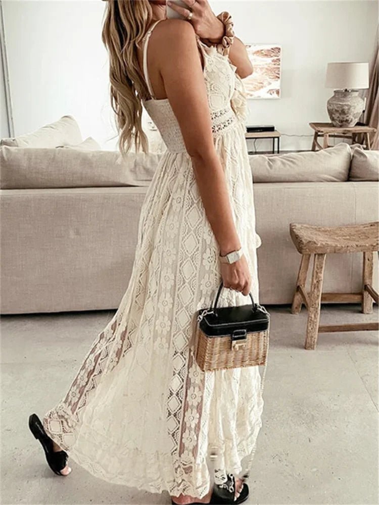 SOERA Esra Sleeveless Lace V - Neck Maxi Dress - Dress -  Beige S