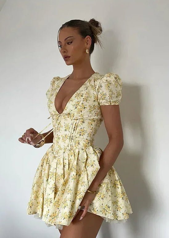 SOERA Iris V-Neck Mini Dress - Dress - SOERA-988547-YEL-L-79075 L