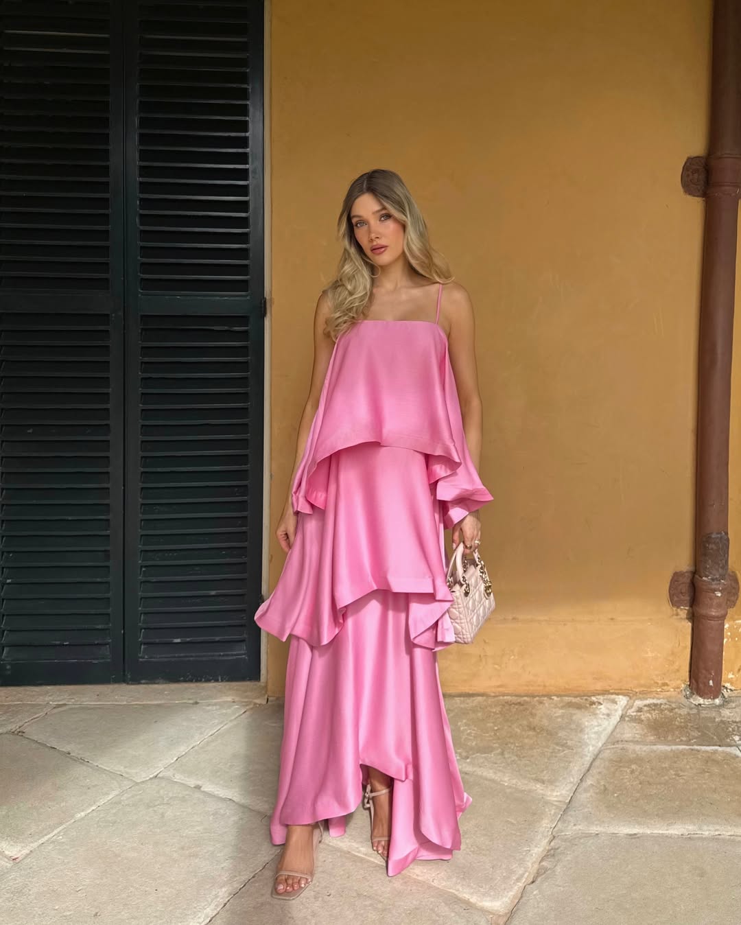 SOERA Margot Tiered Ruffle Satin Maxi Dress - Dress - SOERA-288579-PIN-S-51683 Pink S
