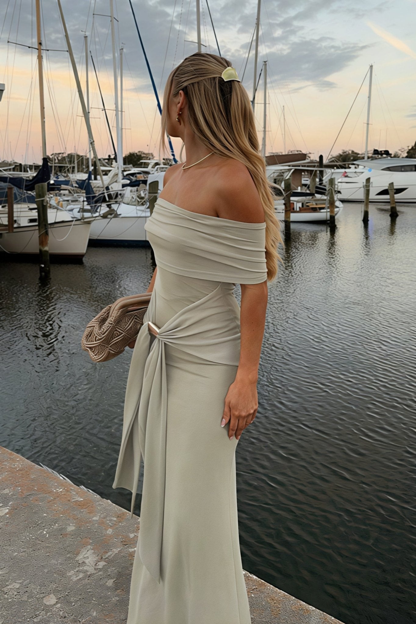 SOERA Sophia Off - Shoulder Tie Strap Bodycon Maxi Dress - Dress -  M